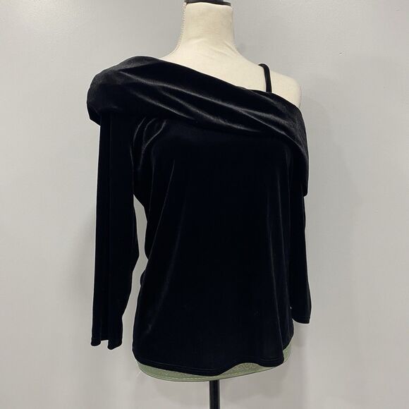 WAVERLY GREY S Black Velvet Off Shoulder Asymmetrical Blouse Whimsigoth Evening - Picture 3 of 15